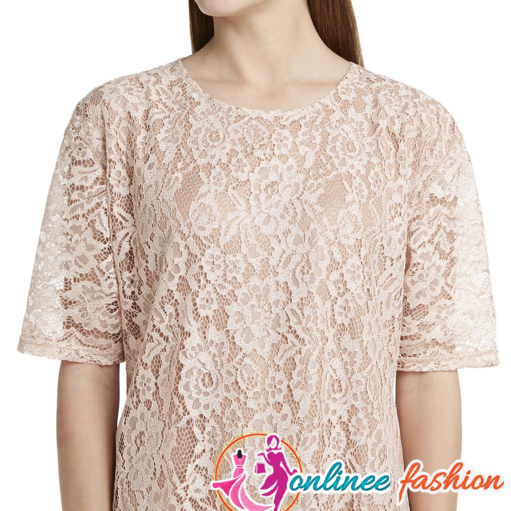 Midi Dress Jumbo Korea Casual Cintari Mocca Dres Wanita Lengan Pendek Brokat lapis furing