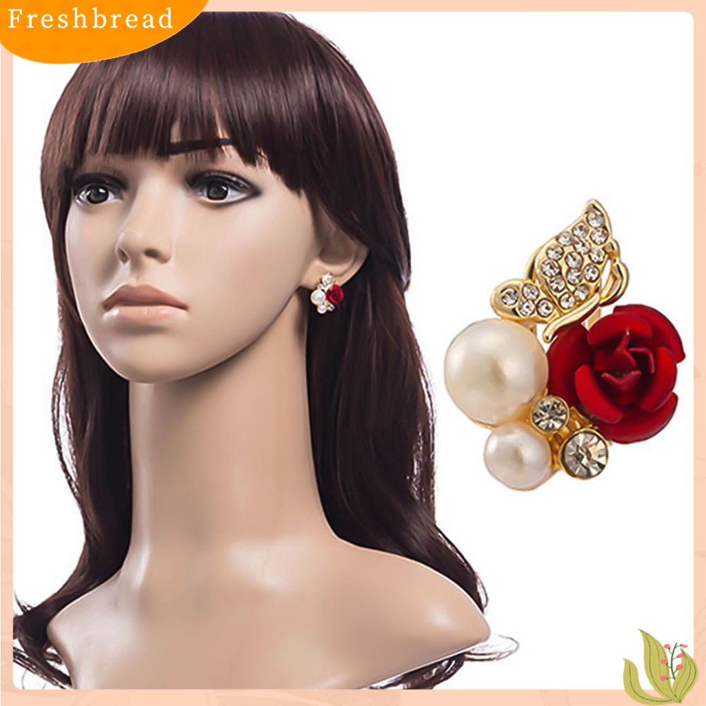 {In Stock} Anting Merah Bunga Mawar Imitasi Mutiara Dekorasi Indah Paduan Telinga Studs Perhiasan Hadiah Untuk Pesta