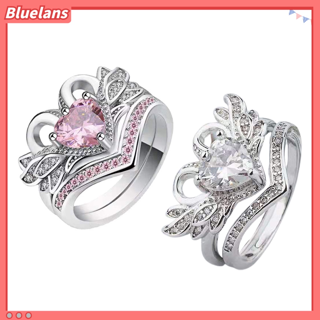 {In Stock} Sepasang Bentuk Angsa Wanita Cincin Cubic Zirconia Alloy Hati Hollow Shiny Finger Ring Perhiasan Aksesori