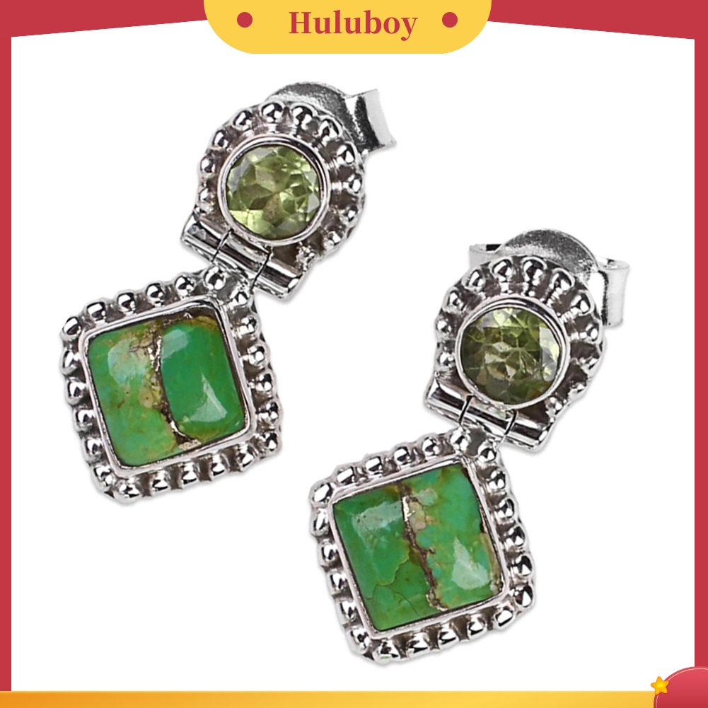 {Ready Stock} Vintage Wanita Imitasi Pirus Hias Belah Ketupat Menjuntai Telinga Stud Anting Perhiasan