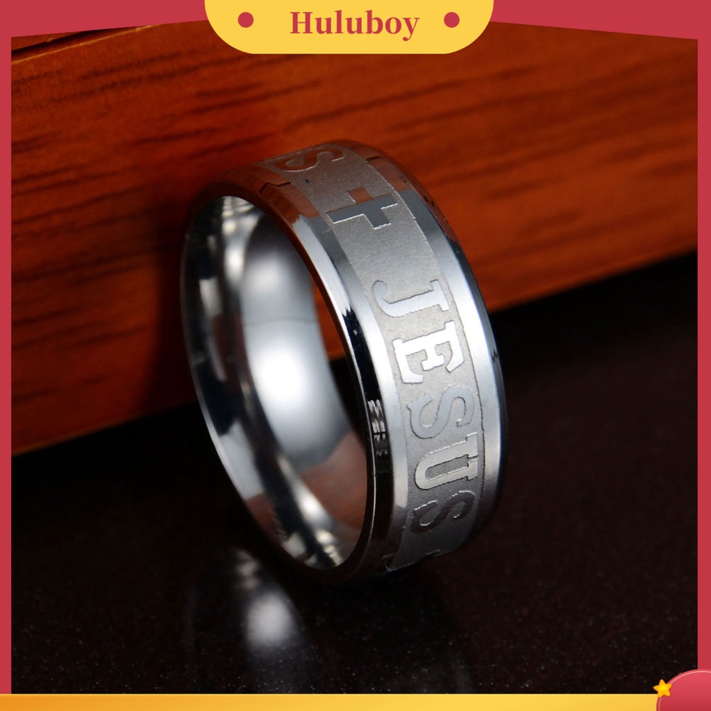 {Ready Stock} Cincin Unisex Huruf Salib Yesus Ukiran Perhiasan Cincin Kristen Pria Wanita Anti Karat Untuk Pesta