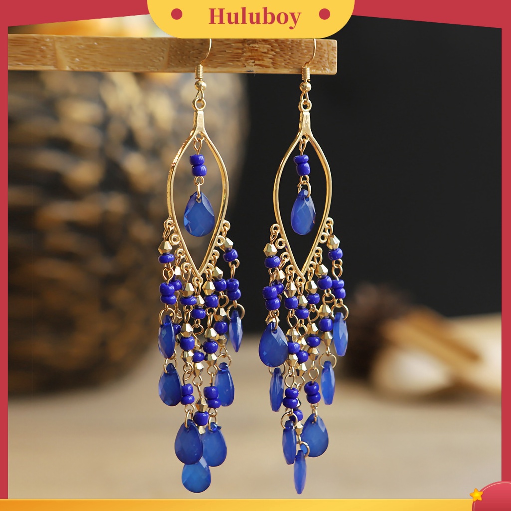 {Ready Stock} 1pasang Anting Kait Jumbai Perhiasan Bohemian Anting Drop Panjang Multiwarna Untuk Perjamuan