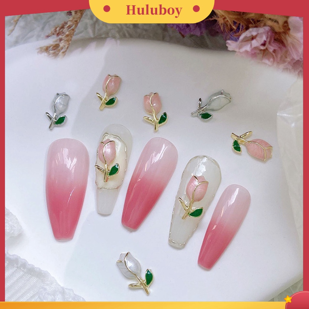 {In Stock} 10Pcs Nail Art Tulip High Gloss Tiga Dimensi Tidak Luntur Dapat Dilepas DIY Alloy Wanita Glitter Tulip Manicure Dekorasi Kecantikan Supply
