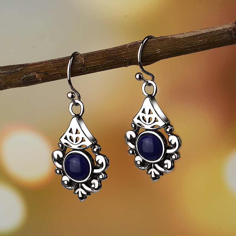 Goldkingdom Aksesoris Perhiasan Fashion Ready Stock Bertatahkan Safir Anting Bunga Vintage Berlapis Thai Silver Anting Hitam