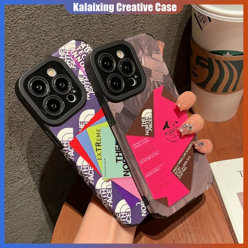 The North Face Label Casing Handphone Bahan Kulit Untuk iPhone 14 Pro Max13 12 Pro Max XR Xs Max7 8 Plus Soft Case Bermata Lurus Dengan Perlindungan Lensa