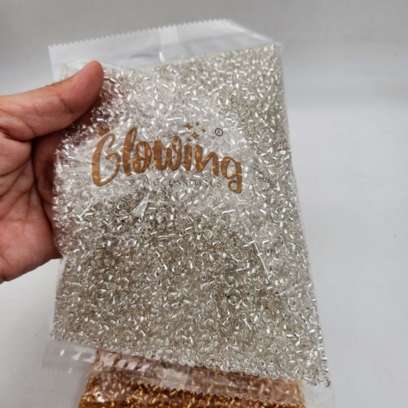 MOTE PASIR JUMBO JEPANG PASIR JEPANG UKURAN 6/O PER 10 GRAM WARNA GOLD EMAS DAN SILVER PERAK KUALITAS BAGUS KILAU