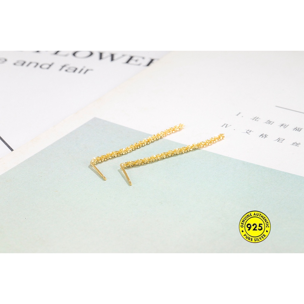 Starry S925 Silver Ear Studs Golden Sparkling Retro Berbentuk Garis Rumbai Anting Gantung U1201