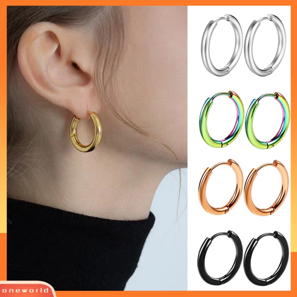 [ONE] 1pasang Anting Hoop Stainless Steel Geometris Elegan Dipoles Warna Perak Anting Lingkaran Logam Fashion Perhiasan