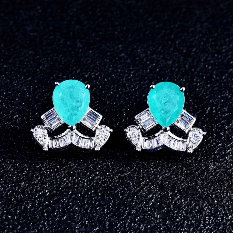 Goldkingdom Aksesoris Perhiasan Fashion Ready Stock Paraiba Set Mewah Penuh Berlian Mahkota Kalung Berbentuk Pir Anting Pejantan