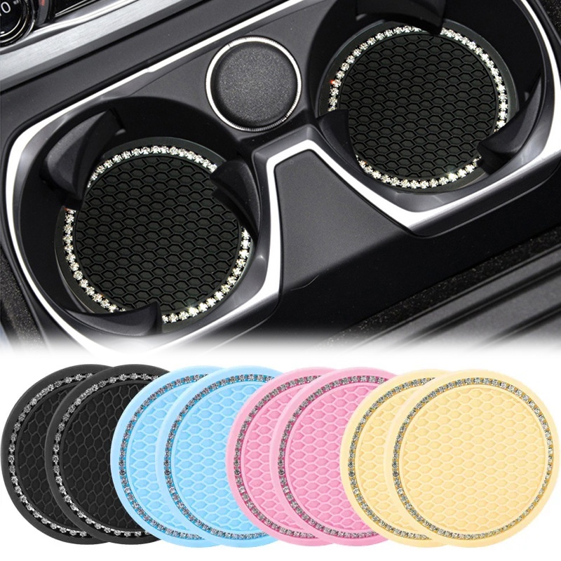 [Unggulan] 2 Pcs Berlian Imitasi Anti slip Pad Bling Mobil Air Cangkir Bantalan Auto Minum Putaran Insert Tatakan Gelas Mesh Sarang Lebah Kendaraan Non-slip Mat Universal Aksesoris Interior Mobil