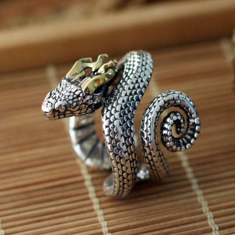 Mxbeauty Cincin Ular Perak Pesta Aksesoris Pria Kepribadian Hewan Hitam Handmade Hip Hop Perhiasan