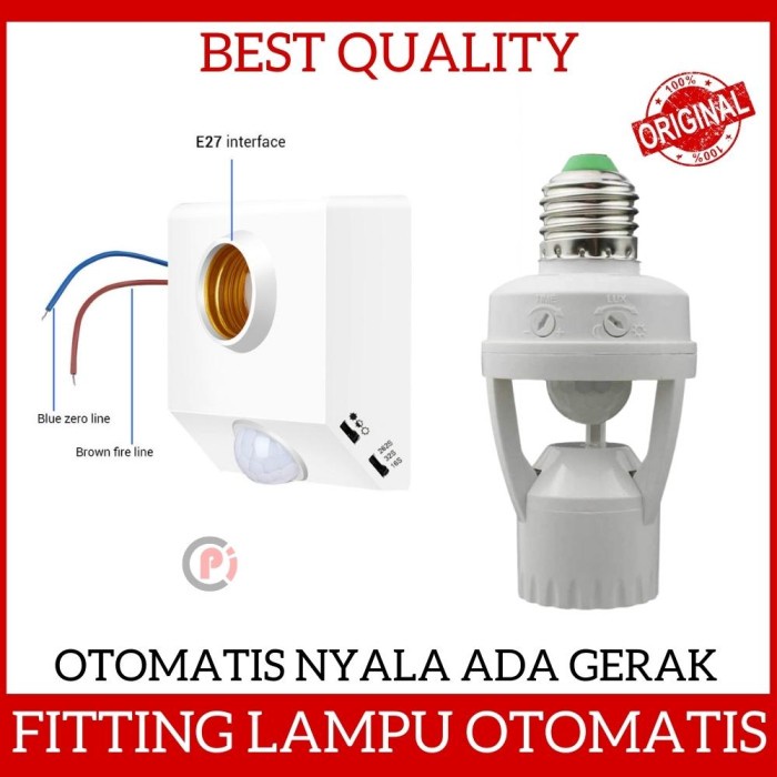 Fitting Lampu E27 Plus Motion Sensor Gerak PIR Infrared Otomatis Nyala