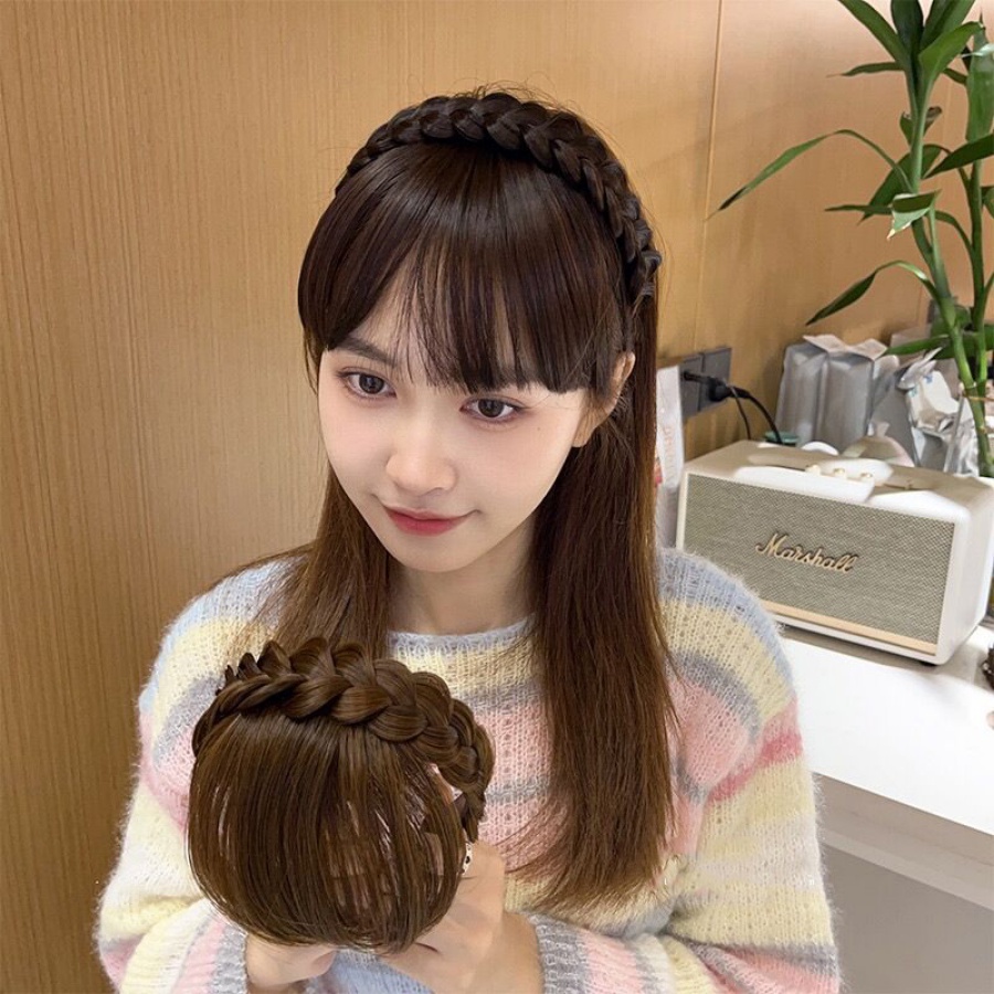 Air Bangs Wig Kepang Hair Band Natural Invisible Hair Piece Woman Wig Headband Aksesoris Rambut