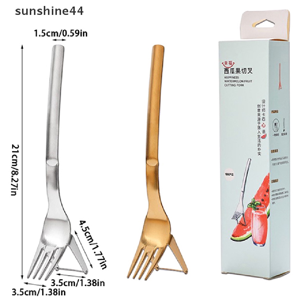 Sunshine Kitchen Gadget Watermelon Slicer with Fork Pemotong Semangka Tahan Lama Stainless Steel Alat Potong Semangka Untuk Piring Buah ID