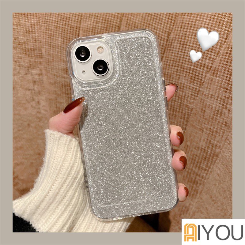 IPHONE Kompatibel Untuk Iphone14 Shiny Silver Foil Sparkle Sequin Glitter Phone Case Untuk Iphone14 13 12 11 Pro Max Anti-Slip Bump Case Cove