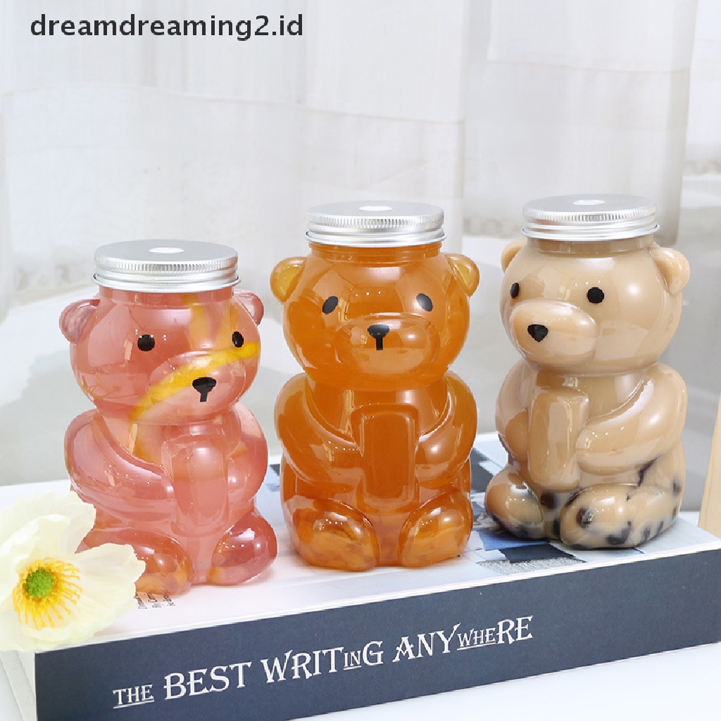 (hot) Botol Minum Sekali Pakai Juice Bear Gelas Plastik Beruang Lucu Juice Drink Milk Tea Drink Storage Bottles With Lid Sealed Bottle//