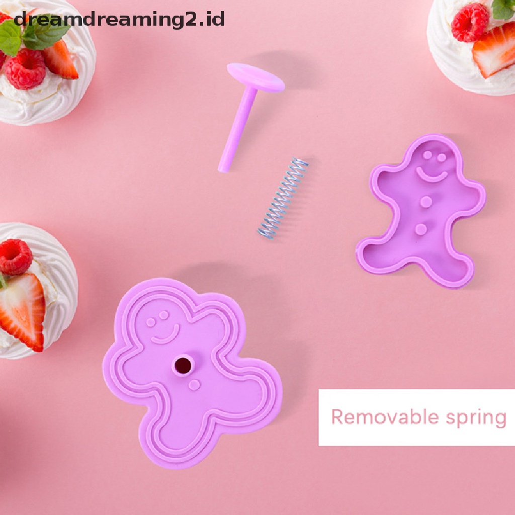 (hot) 4pcs/set Kartun Cookie Cutters Stamp Cetakan Plastik 3D Kue Biskuit Plunger Cetakan DIY Pastry Baking Tools Dekorasi Meja Fondant Kue Cetakan//