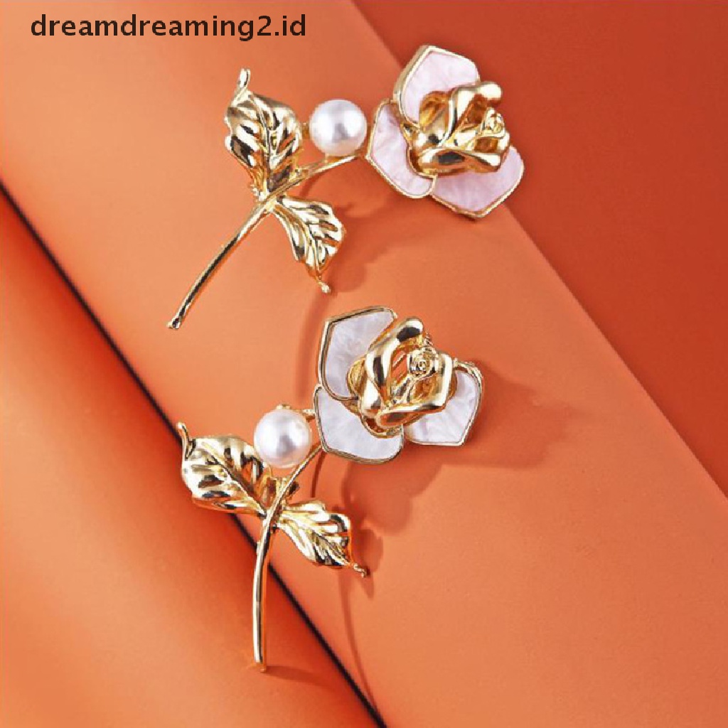 (hot) Fashion Mutiara Bunga Mawar Enamel Bros Kerah Pin Wanita Gadis Perhiasan Hadiah//