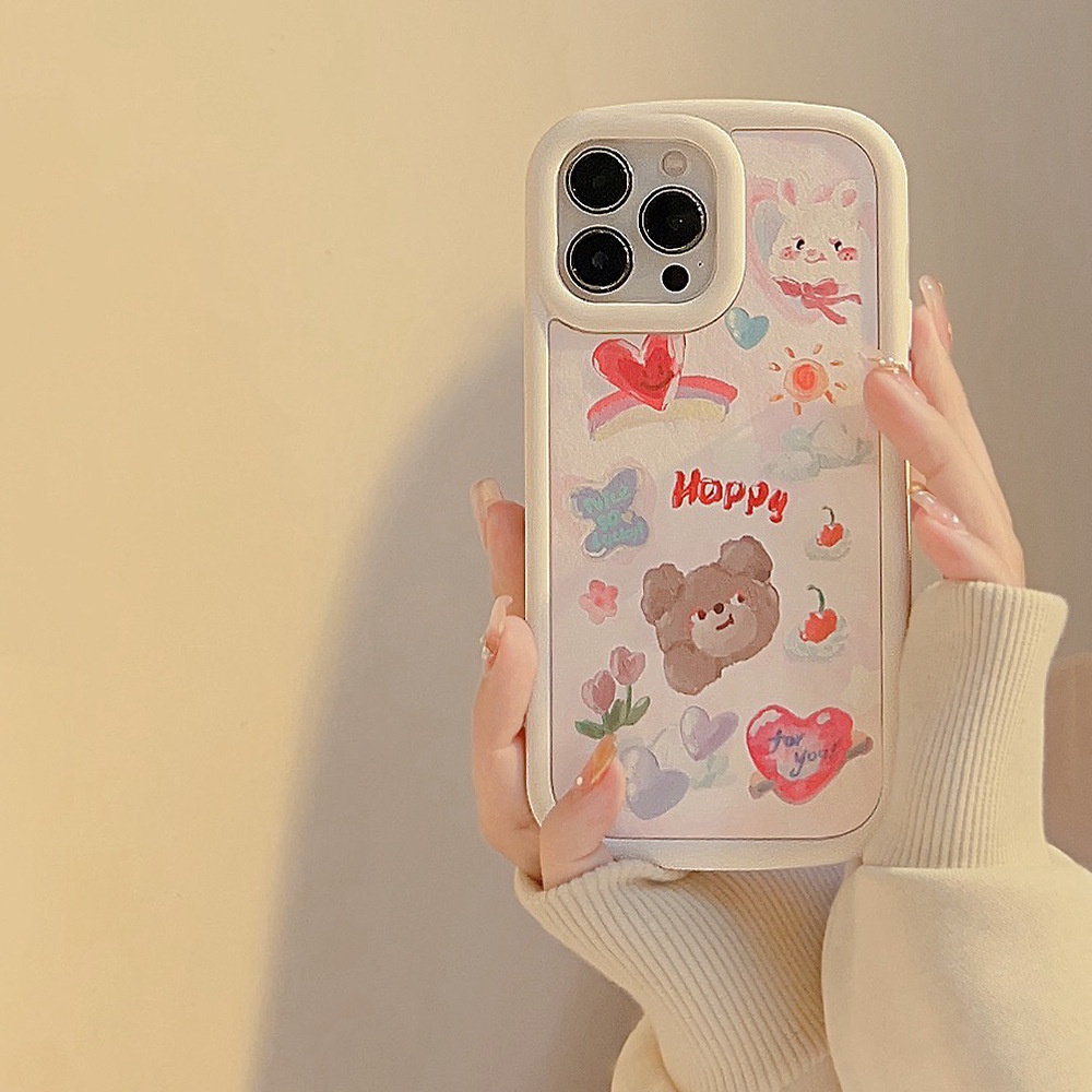 IPHONE Ins Lukisan Cat Minyak Beruang Paradise Silikon Case Untuk Iphone14 11 12 13 PRO MAX Casing Cover Pelindung AT0142