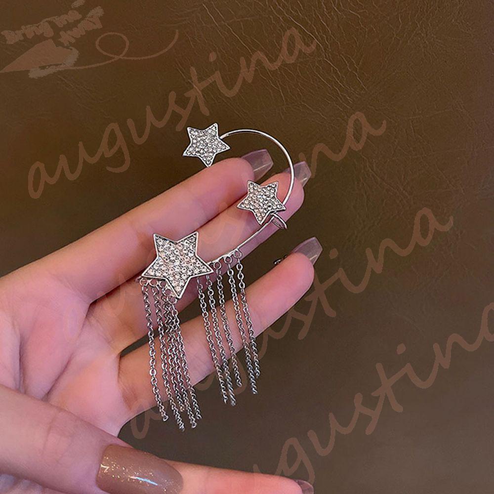 Agustina Wanita Klip Telinga Trendi Vintage Punk Rumbai Tanpa Tindik Kristal Klip On Anting