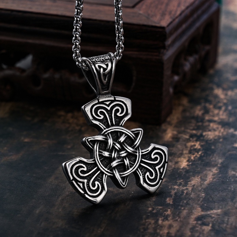 [Z H Perhiasan] Vintage Nordic Viking Punk Celtic Liontin Pria Dan Wanita Fashion Stainless Steel Kalung Hip Hop Pesta Perhiasan Aksesoris