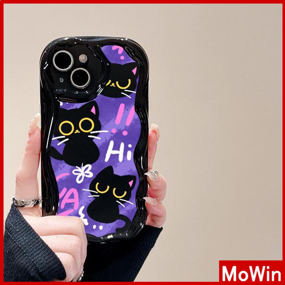 For iPhone 14 Pro Max iPhone Case 3D Curved Edge Wave Glossy Black TPU Airbag Shockproof Camera Cover Cute Cat Compatible with iPhone 13 Pro max 12 Pro Max 11 xr xs max 7Plus