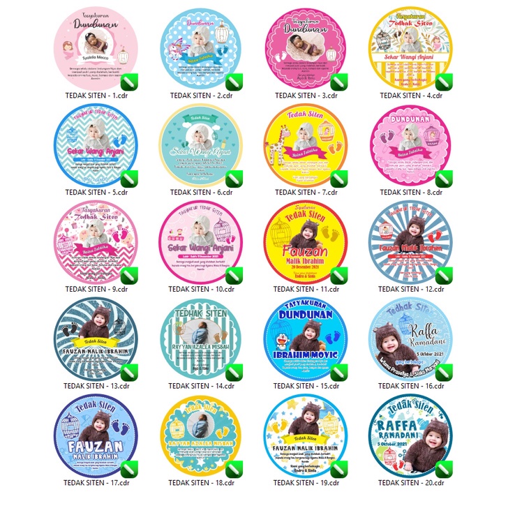 20 Desain Kartu Syukuran Tedak Siten CorelDraw v24