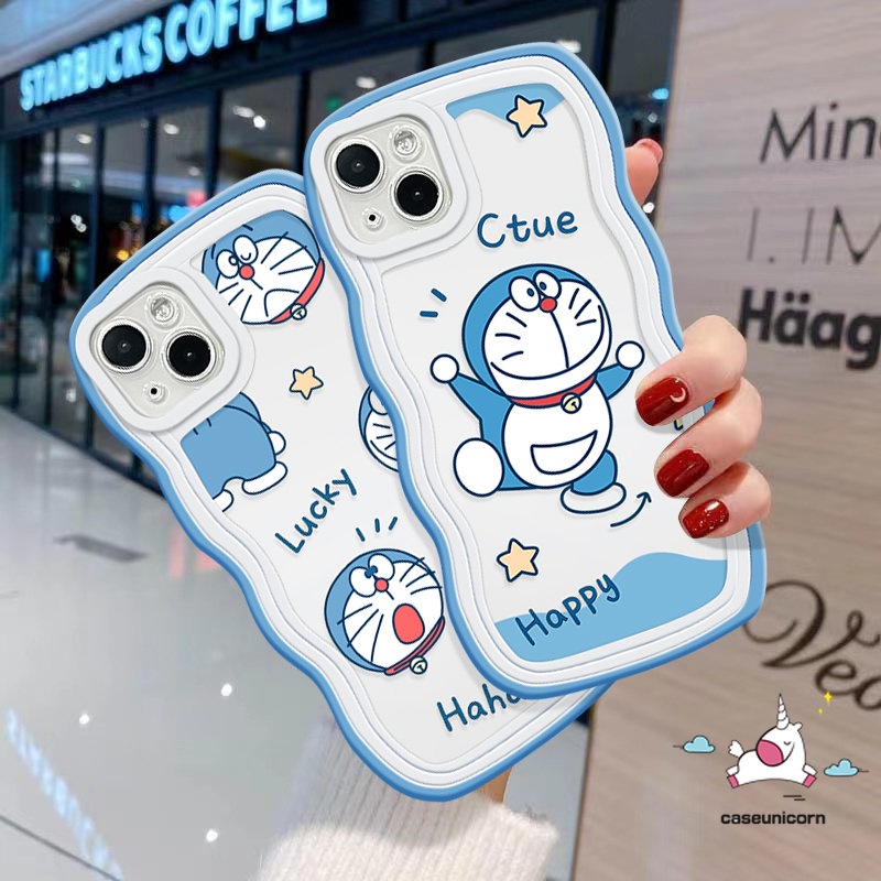 Case Pasangan Kartun Doraemon Kompatibel Untuk iPhone 7Plus 13 12 11 14 Pro Max XR 6 8 6s 7Plus XS X Max14 Plus SE 2020 Ekspresi Kucing Yang Indah Tepi Bergelombang Casing Ponsel Tpu Lembut