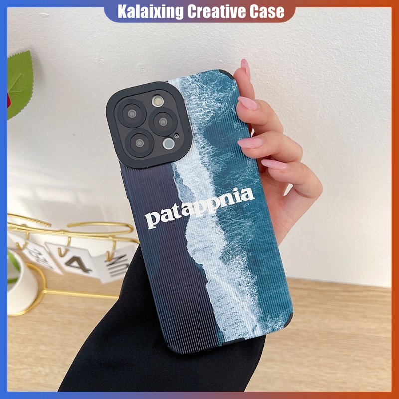 IPHONE Soft Case Bahan Kulit Printing Pinggir Laut Untuk Iphone14 13 12 Pro Max X XR Xs Max7 8 Plus14 Plus Garis Vertikal Square Back Cover