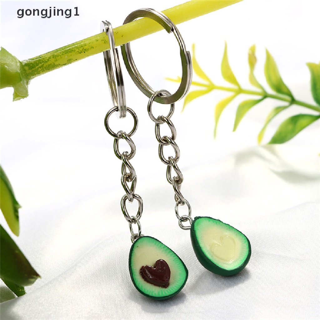 Ggg Handmade Polymer Clay Avocado Heart Pendant Keychain Gantungan Kunci Key Ring Rantai Hadiah ID