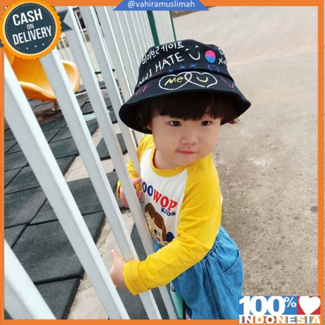 Topi Bucket ANAK Sablon Korea Premium Badas Bolak Balik - BUCKET ANAK KOREAN STYLE