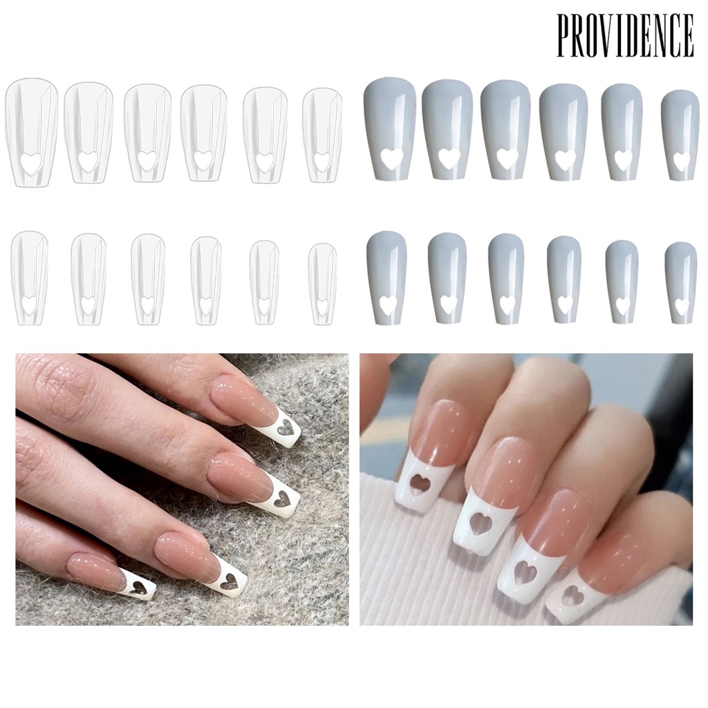 Providence 504 Pcs/Tas Patch Kuku Palsu Gloss Tinggi Dilepas Melubangi Jantung DIY Penuh Penutup Trapesium Kuku Ekstensi Tip Salon Kuku Pasokan