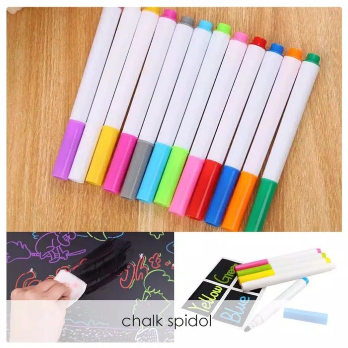 

Mainan Edukasi Anak Spidol Kapur 12pcs / Spidol Blackboard kaca dll