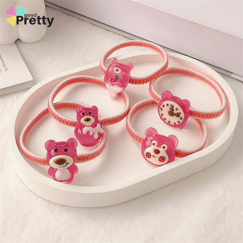 Tali Rambut Beruang Stroberi Elastis Tinggi yang Lucu Tali Rambut Karet Gelang Kuncir Kuda Serbaguna Cincin Rambut Tahan Lama - PD