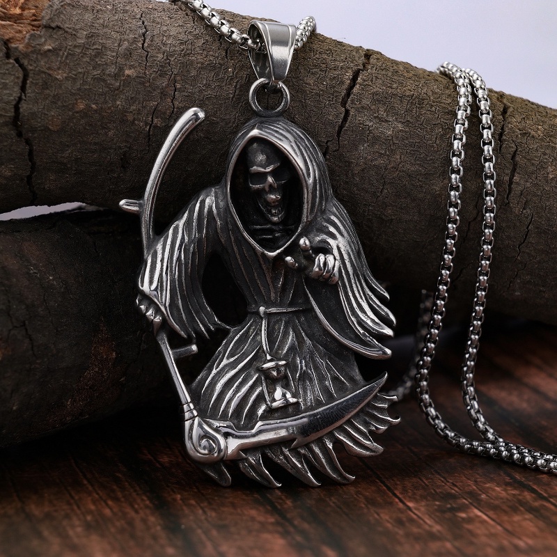 [Z H Perhiasan] Retro Kematian Tengkorak Hip Hop Liontin Fashion Pria Dan Wanita Anti Karat Kalung Punk Pesta Rock Baja Titanium Perhiasan Aksesoris