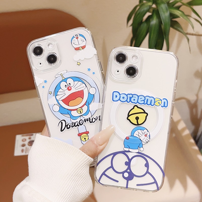 Untuk iPhone Casing Magnet14 13 12 11 Pro Max Kartun Doraemon Lucu Transparan Soft case