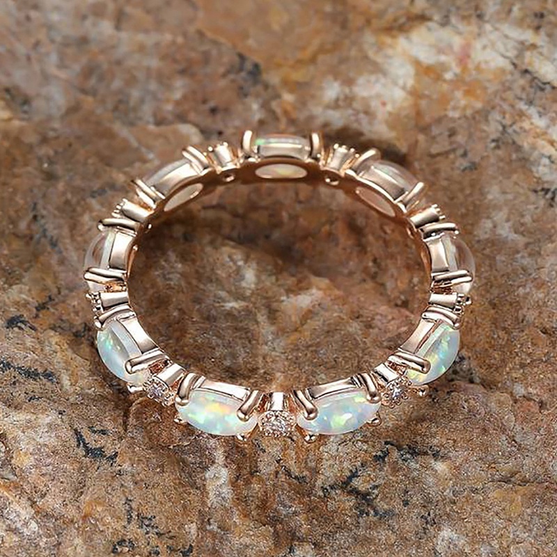 Rainbow White Fire Opal Ring Silver Rose Gold Color Small Moon Rings Untuk Wanita Pernikahan Band Oval Stone Engagement Ring Jewelry