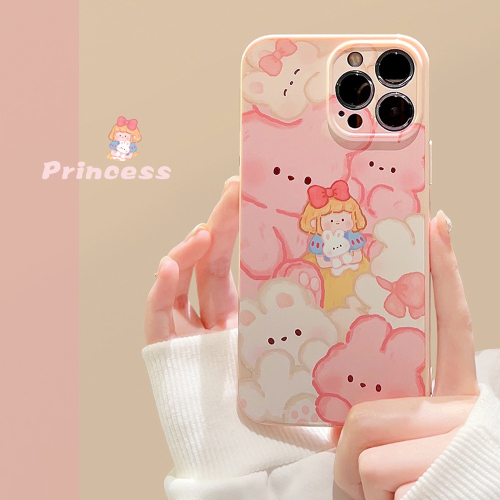 IPHONE Ins Cute Pink Rabbit Girl Kartun Silikon Case Untuk Iphone14 11 12 13 PRO MAX Casing Cover Pelindung AT0217
