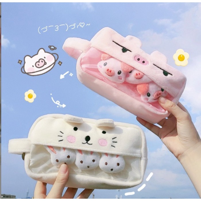 

[LOGU] Kotak pensil lembut mini cartoon dengan bros pin,Cute soft pencil case with Brooch Pin