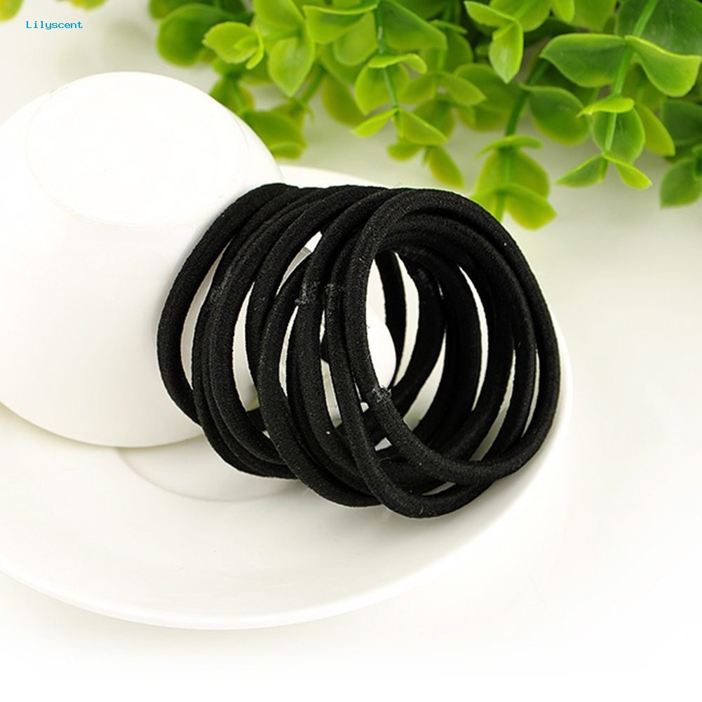 Lilyscent 100Pcs Hitam Tebal Snag Free Endless Hair Elastics Hairbands Ponytail Ikat Rambut