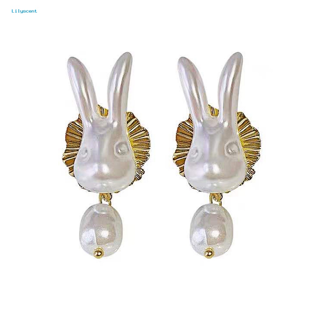 Lilyscent 1pasang Ringan Menjuntai Anting-Anting Aksesoris Pesta Bunny Faux Pearl Earrings Accessories Eye-catching