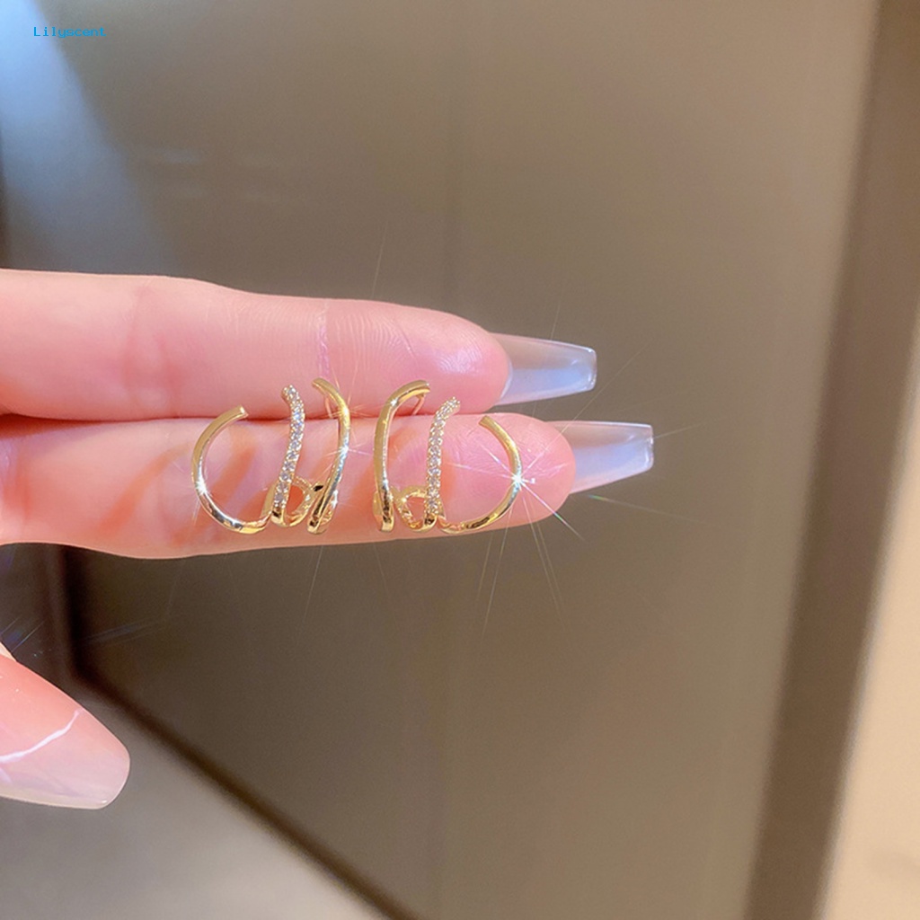 Lilyscent 1pasang Anting Tusuk Geometris Untuk Perjamuan Perempuan Trendi Stud Earrings Faux Zircon Hias