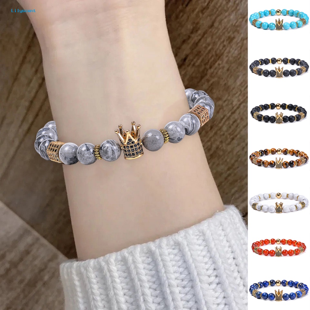 Lilyscent Tepi Halus Pria Gelang Hadiah Indah Mahkota Gelang Crown Pendant