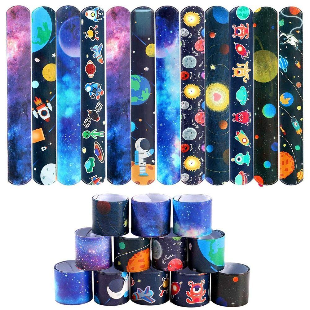 Mxbeauty 5pcs Space Slap Bracelets Anak Dewasa Untuk Anak Planet Bracelet Shake Wristbands Dekorasi Pesta Tangan Tepuk Lingkaran