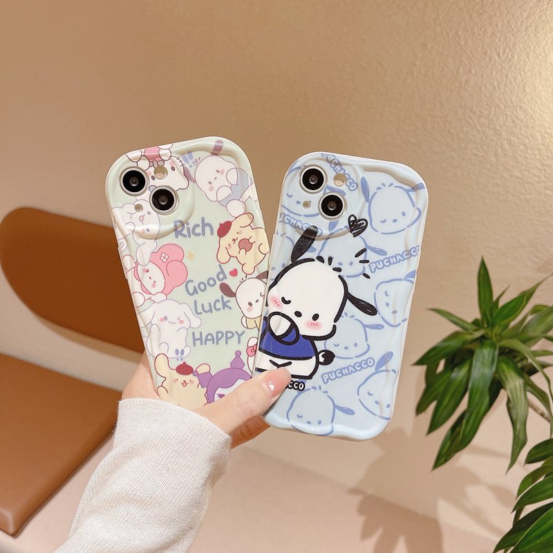 Cream Edge Sanliou Collection Pochacco Girl Woman Soft Case HP iP iPhone 6 6S 7 8 14 + Plus SE 2020 X XS XR Max 11 12 13 Pro Max FTD Wave Casing Apple