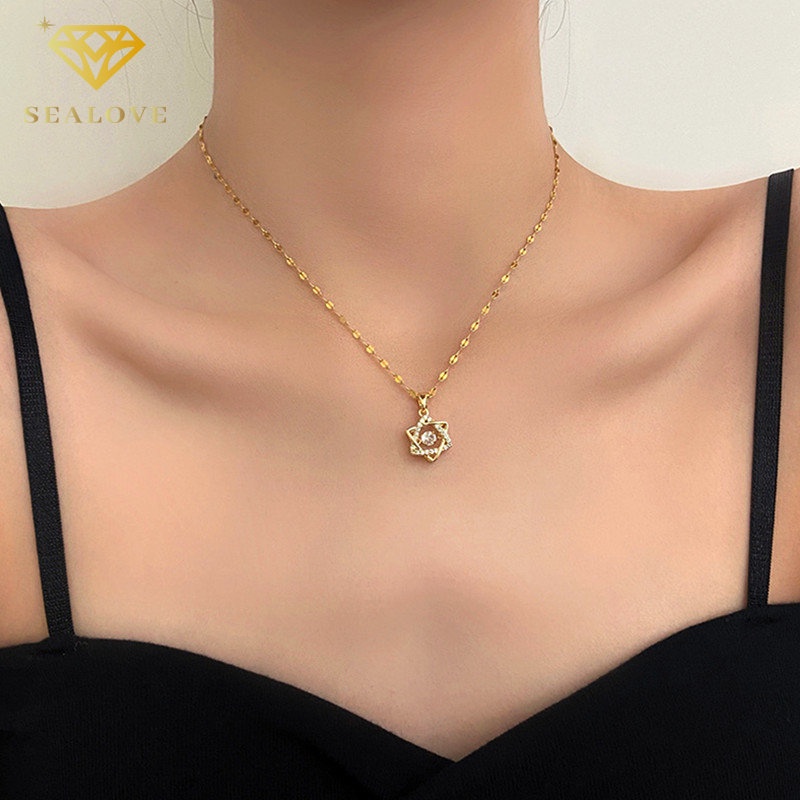 Kalung Titanium Wanita Anti Karat Kalung Bintang Emas 18K Perhiasan Korea