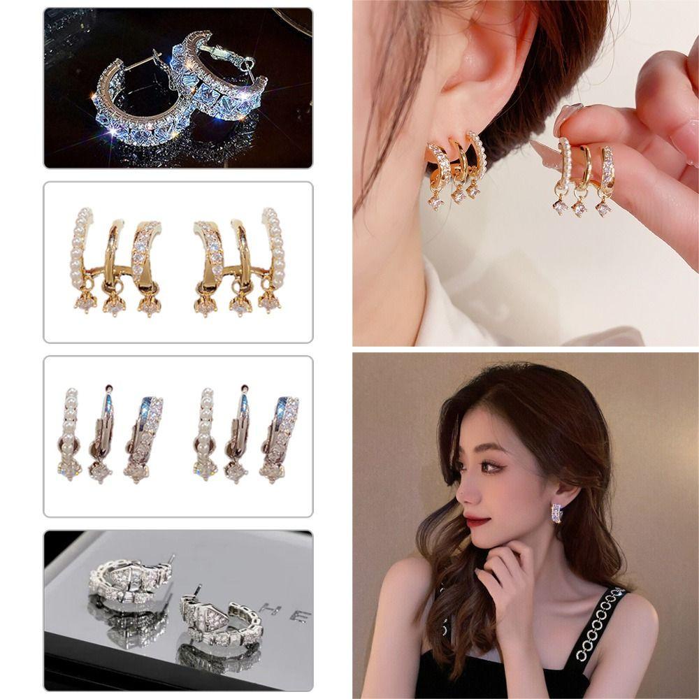 Lily Anting Temperamen Wanita Gadis Perhiasan Hadiah Indah Cubic Zircon Stud Earrings