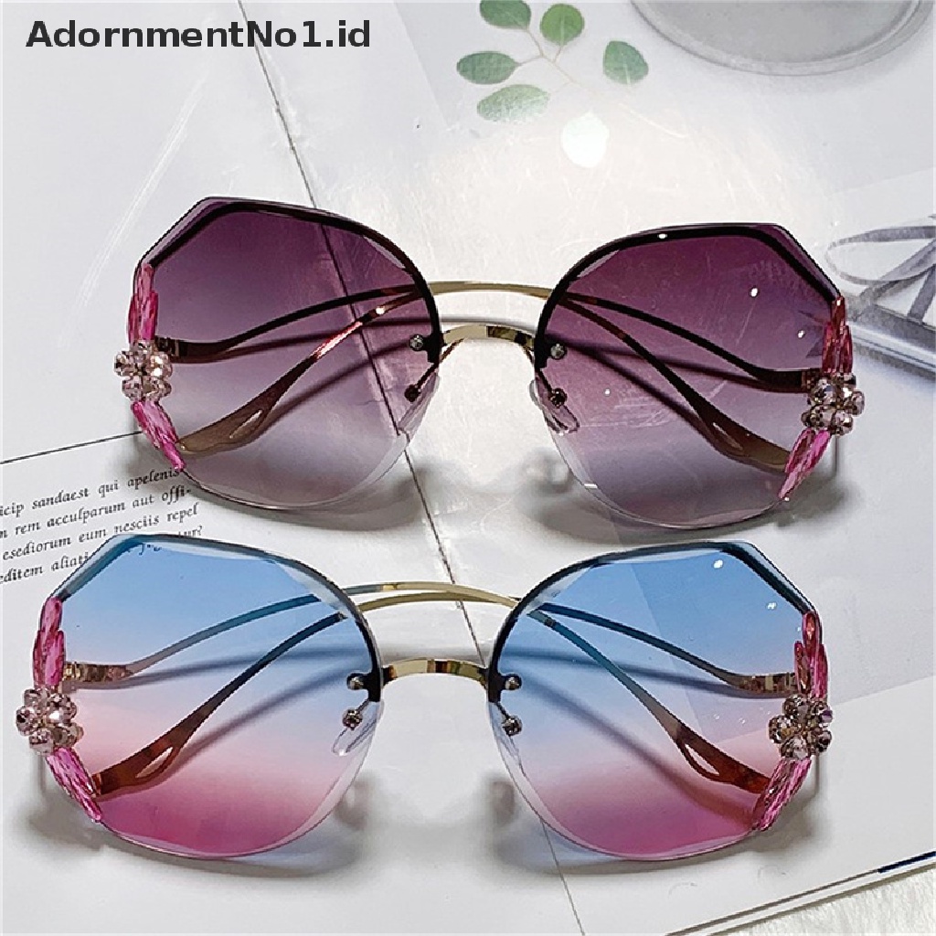 [AdornmentNo1] Wanita Kacamata Hitam Tidak Teratur Tanpa Bingkai Berlian Imitasi Vintage Gradient Shades Sunglass [ID]