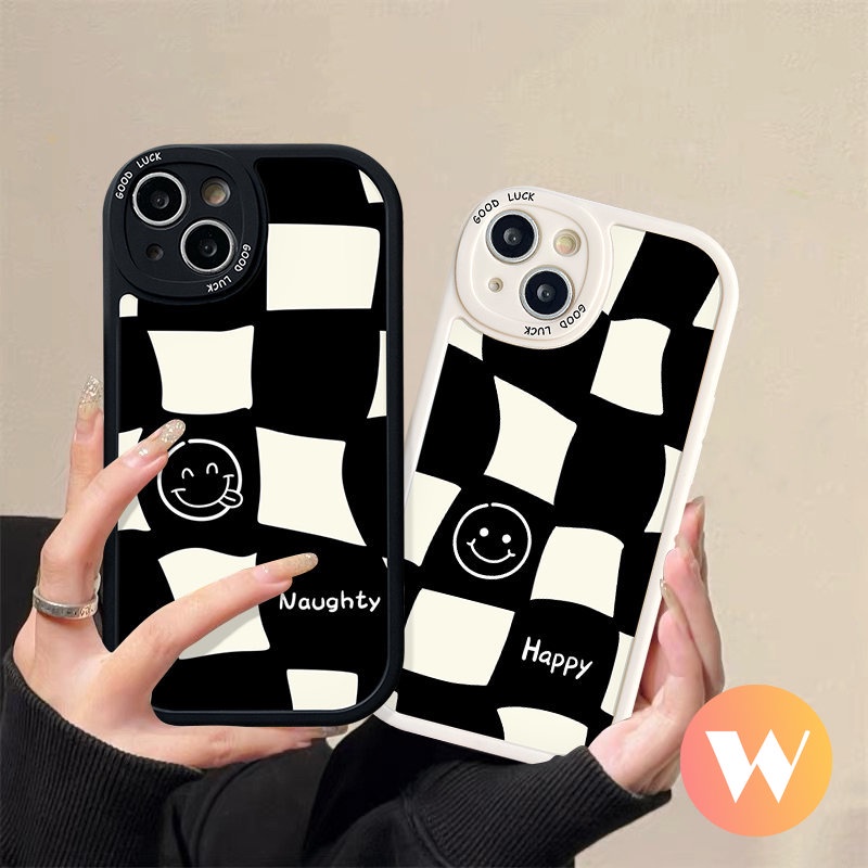 Simple Black White Checkerboard Phone Casing Infinix  Hot 10 Lite Note 8 Smart 6 5 Hot 10T 11s 10s 11 9 10 Play Cute Smile Face Soft Tpu Case