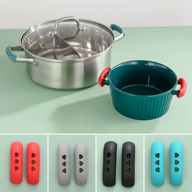 Penutup Insulasi Panas Panci Klip Telinga 2 Pcs Silikon Penutup Pegangan Panci Non-slip Steamer Casserole Pan Handle Holder Isolasi Sarung Klip Aksesoris Dapur